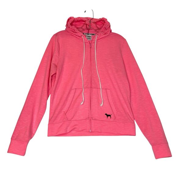 Victorias Secret PINK Y2K Hoodie Sweatshirt S Pink Full Zip Logo Barbie Lounge - Picture 1 of 6